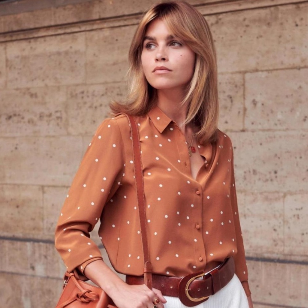 Sezane Pierro blouse S polka dots silk